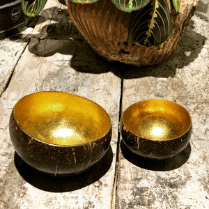 Coupe Noix de coco polie et feuilles d'Or